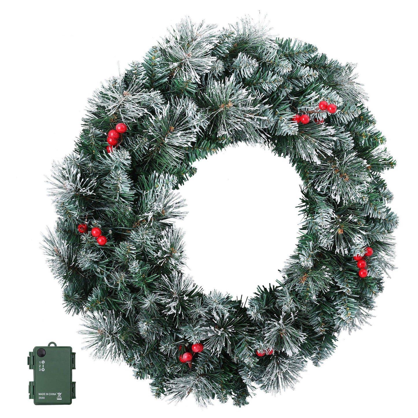 Jingle Jollys Occasions > Christmas > Christmas Wreaths & Garlands Jingle Jollys 60cm Christmas Wreath LED Lights Snowy Berries Garland Party Decor