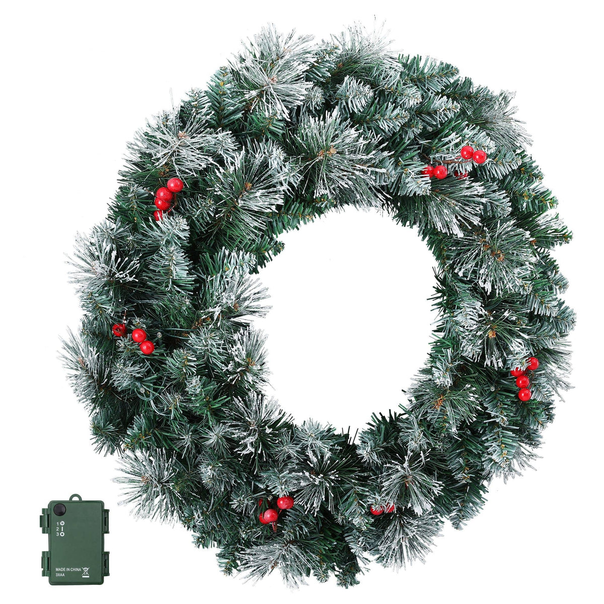 Jingle Jollys Occasions > Christmas > Christmas Wreaths & Garlands Jingle Jollys 60cm Christmas Wreath LED Lights Snowy Berries Garland Party Decor