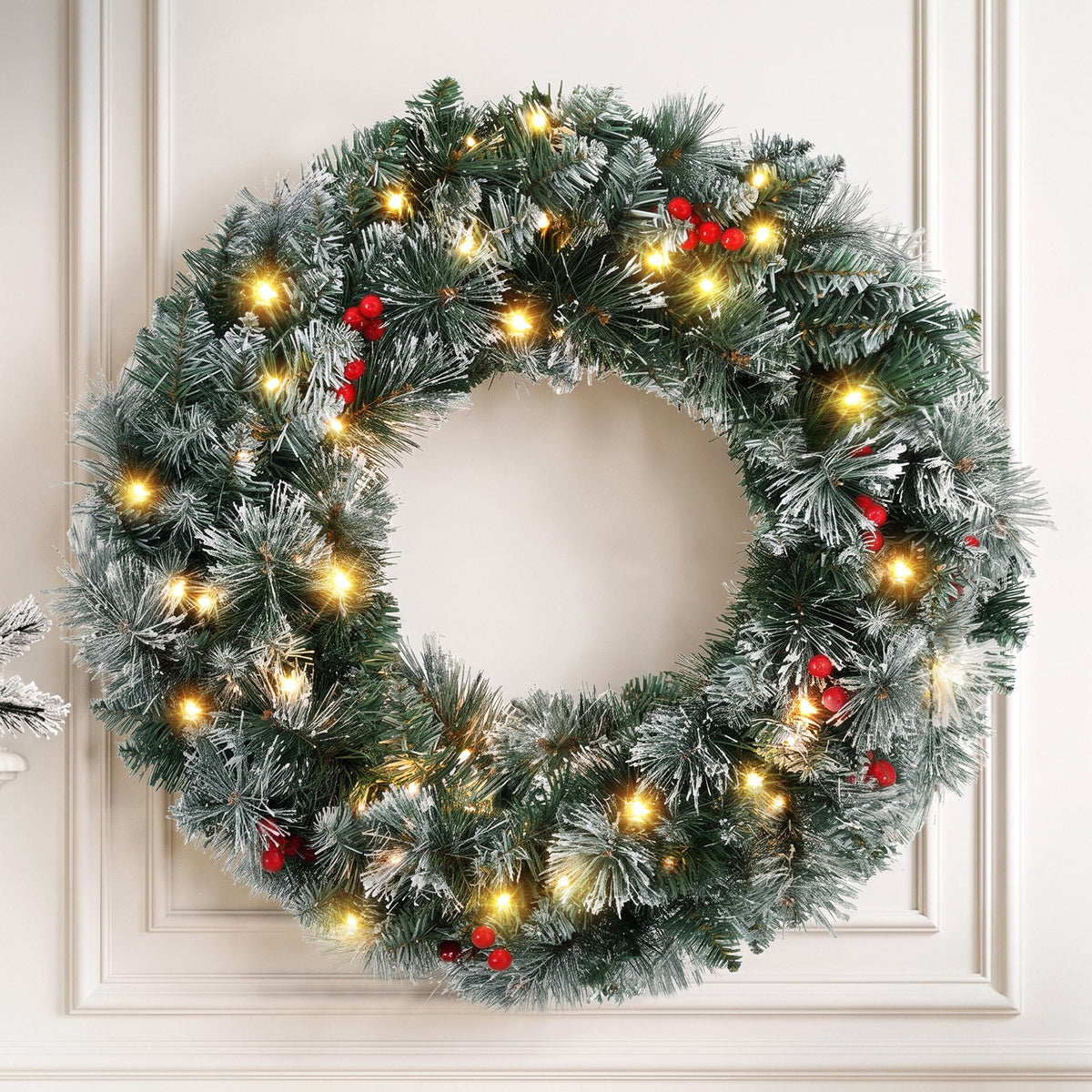 Jingle Jollys Occasions > Christmas > Christmas Wreaths & Garlands Jingle Jollys 60cm Christmas Wreath LED Lights Snowy Berries Garland Party Decor
