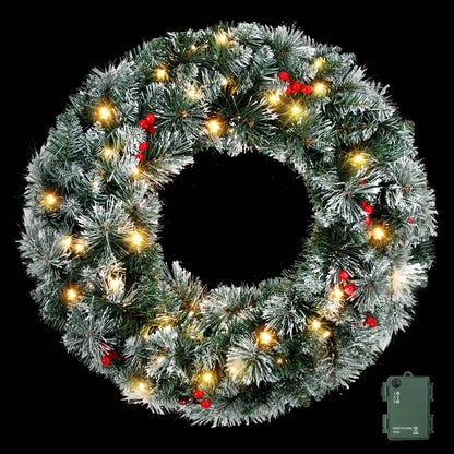 Jingle Jollys Occasions > Christmas > Christmas Wreaths & Garlands Jingle Jollys 60cm Christmas Wreath LED Lights Snowy Berries Garland Party Decor