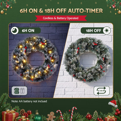 Jingle Jollys Occasions > Christmas > Christmas Wreaths & Garlands Jingle Jollys 60cm Christmas Wreath LED Lights Snowy Berries Garland Party Decor
