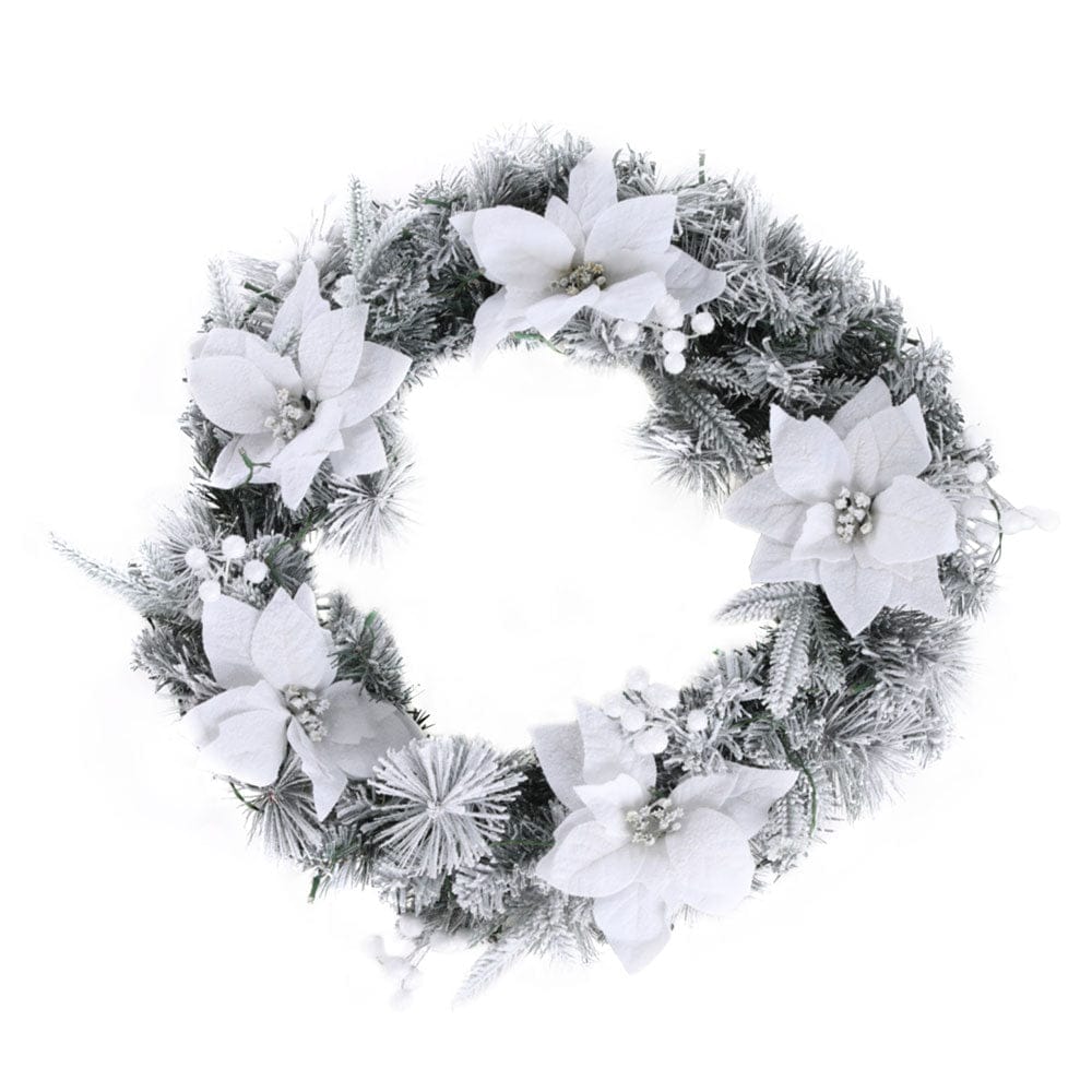 Jingle Jollys Occasions > Christmas > Christmas Wreaths & Garlands Jingle Jollys 60cm Christmas Wreath LED Lights Snowy Flowers Garland Party Decor