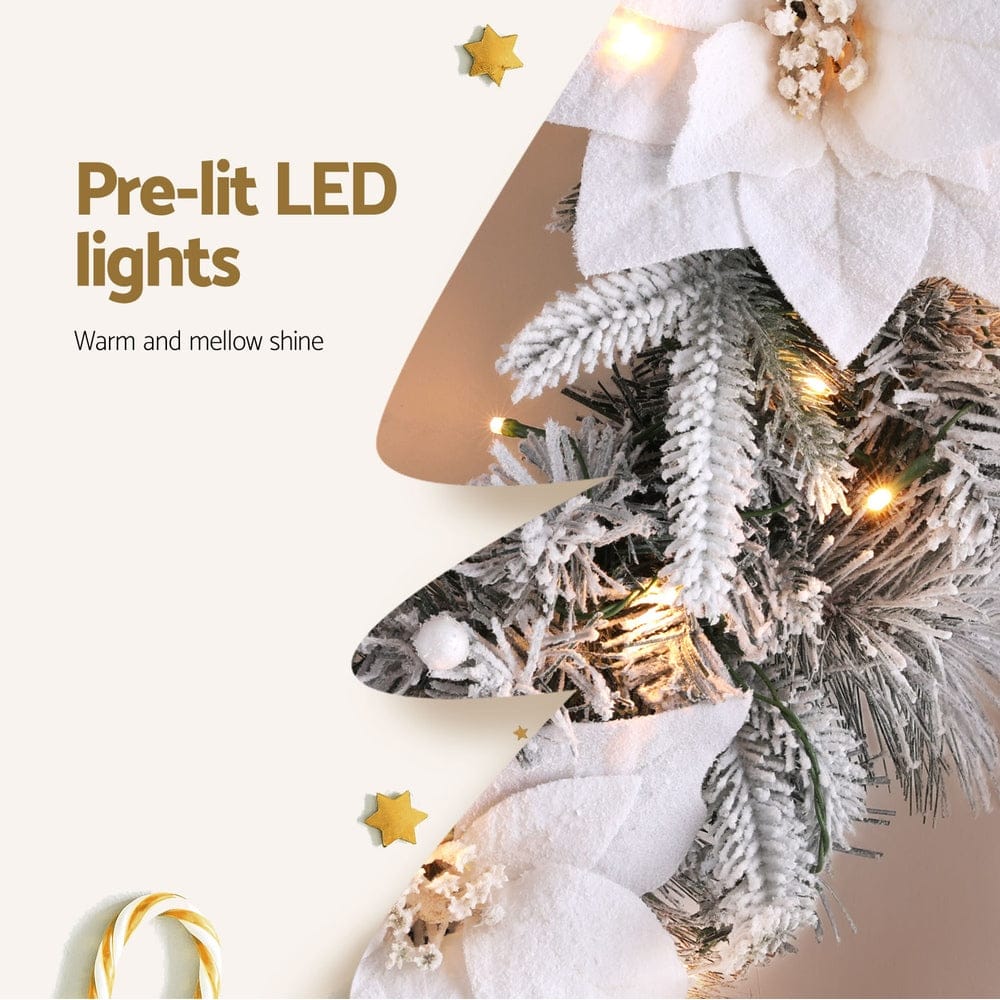 Jingle Jollys Occasions > Christmas > Christmas Wreaths & Garlands Jingle Jollys 60cm Christmas Wreath LED Lights Snowy Flowers Garland Party Decor