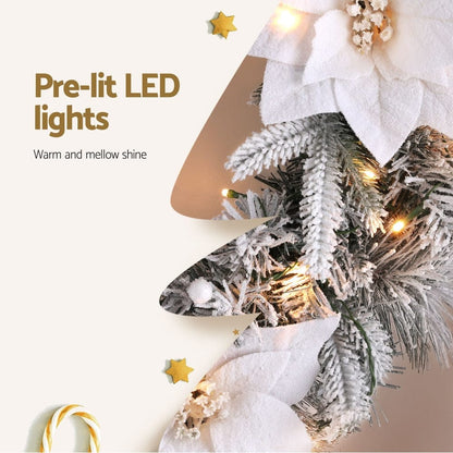 Jingle Jollys Occasions > Christmas > Christmas Wreaths & Garlands Jingle Jollys 60cm Christmas Wreath LED Lights Snowy Flowers Garland Party Decor