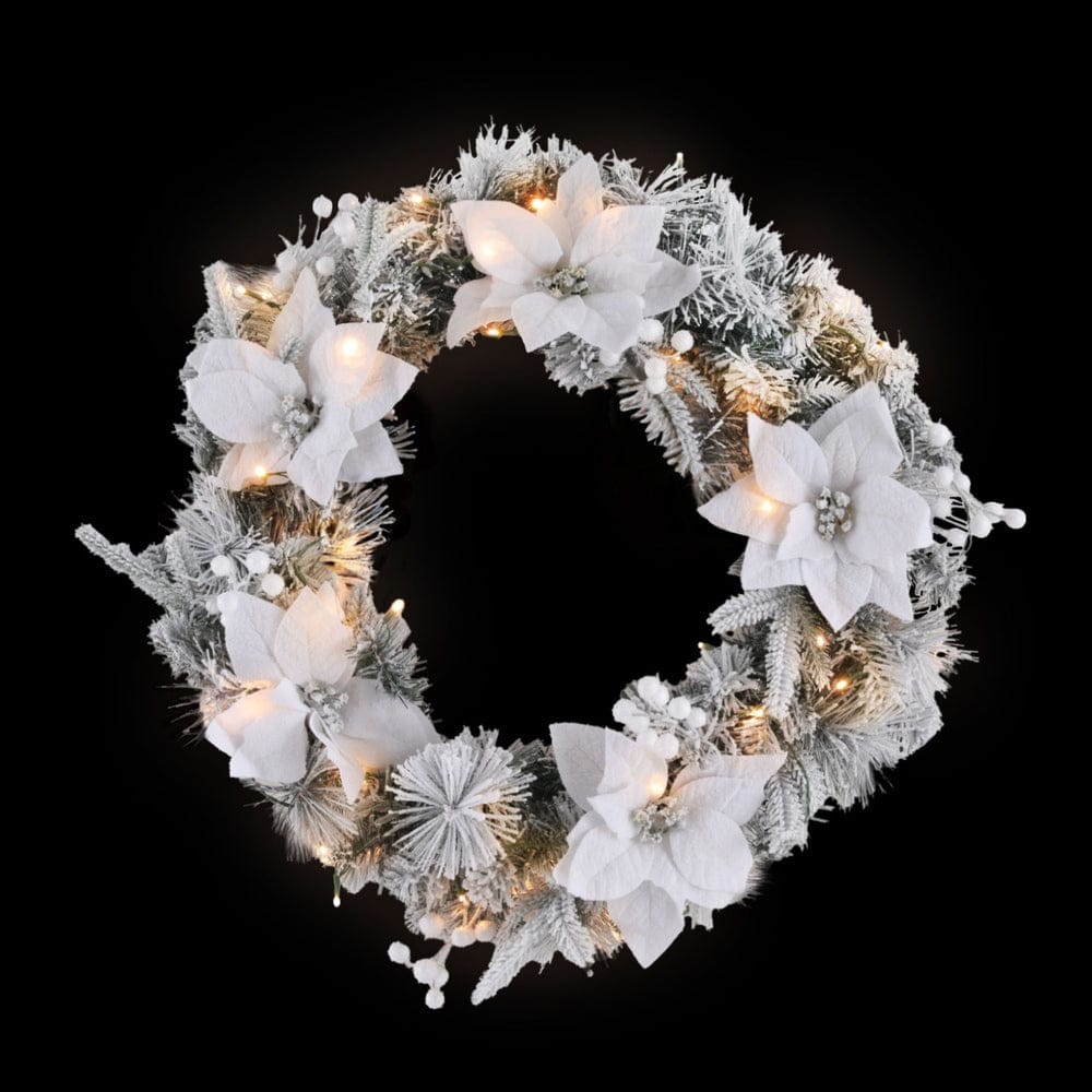 Jingle Jollys Occasions > Christmas > Christmas Wreaths & Garlands Jingle Jollys 60cm Christmas Wreath LED Lights Snowy Flowers Garland Party Decor