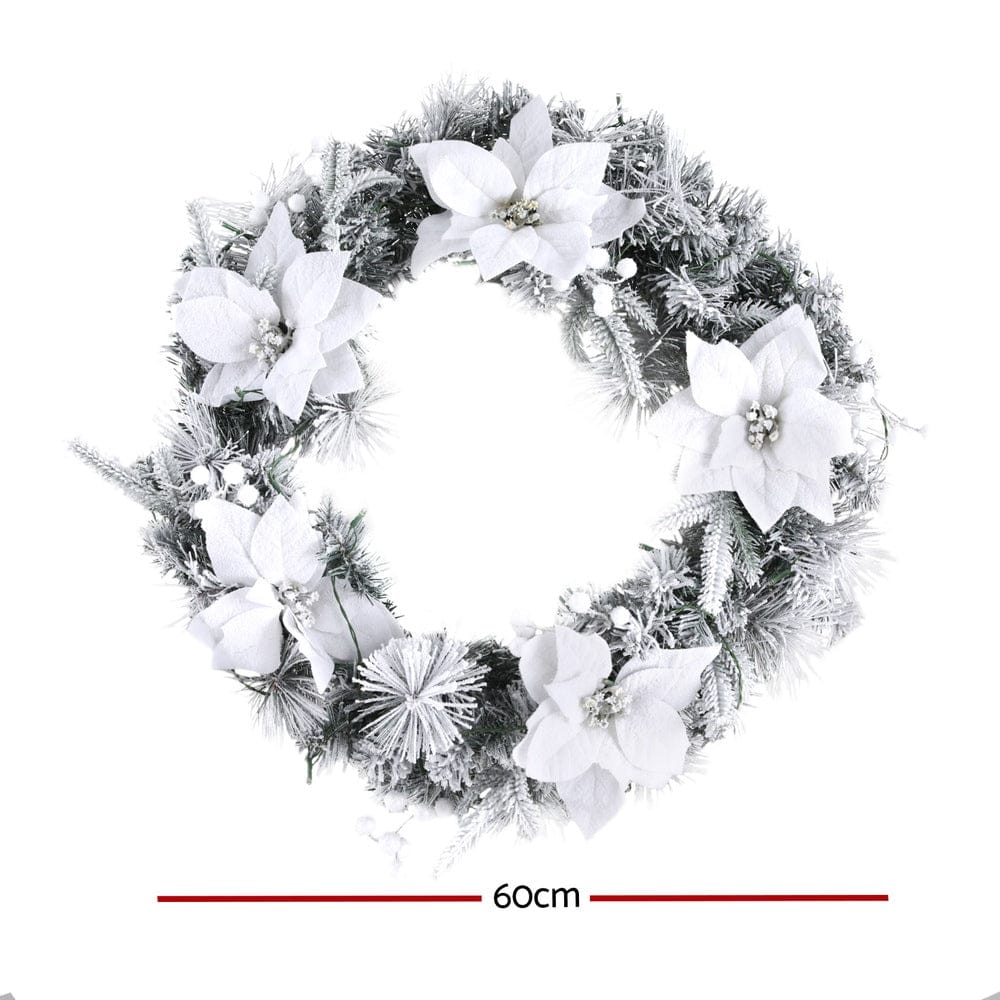 Jingle Jollys Occasions > Christmas > Christmas Wreaths & Garlands Jingle Jollys 60cm Christmas Wreath LED Lights Snowy Flowers Garland Party Decor