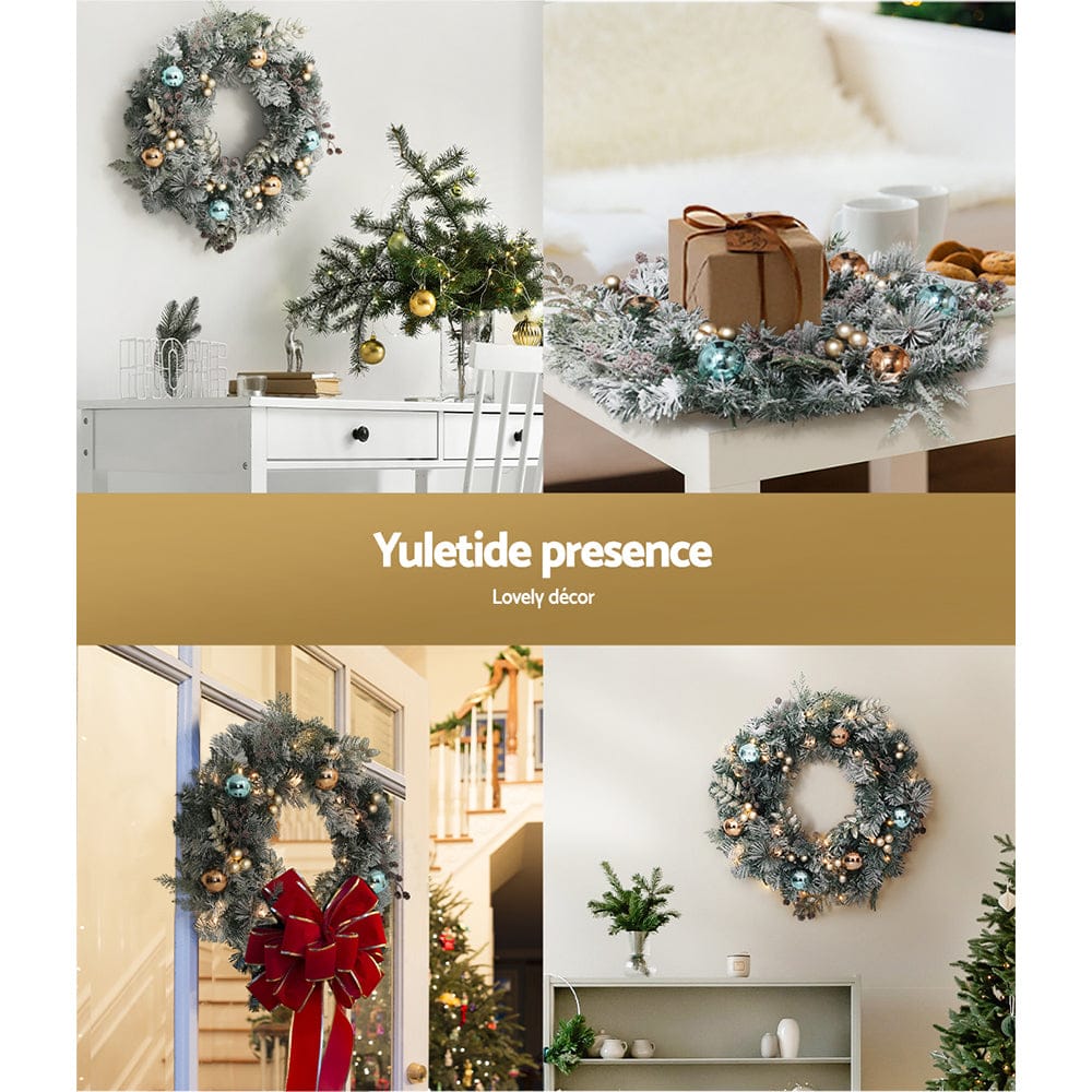 Jingle Jollys Occasions > Christmas > Christmas Wreaths & Garlands Jingle Jollys 60cm Christmas Wreath with LED Lights Snowy Garland Xmas Decor