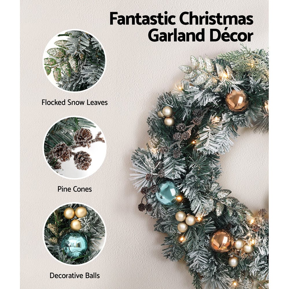 Jingle Jollys Occasions > Christmas > Christmas Wreaths & Garlands Jingle Jollys 60cm Christmas Wreath with LED Lights Snowy Garland Xmas Decor