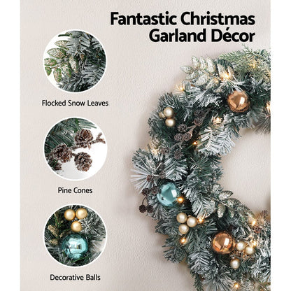 Jingle Jollys Occasions > Christmas > Christmas Wreaths & Garlands Jingle Jollys 60cm Christmas Wreath with LED Lights Snowy Garland Xmas Decor