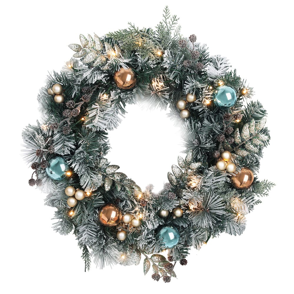 Jingle Jollys Occasions > Christmas > Christmas Wreaths & Garlands Jingle Jollys 60cm Christmas Wreath with LED Lights Snowy Garland Xmas Decor