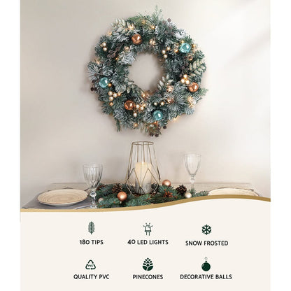 Jingle Jollys Occasions > Christmas > Christmas Wreaths & Garlands Jingle Jollys 60cm Christmas Wreath with LED Lights Snowy Garland Xmas Decor