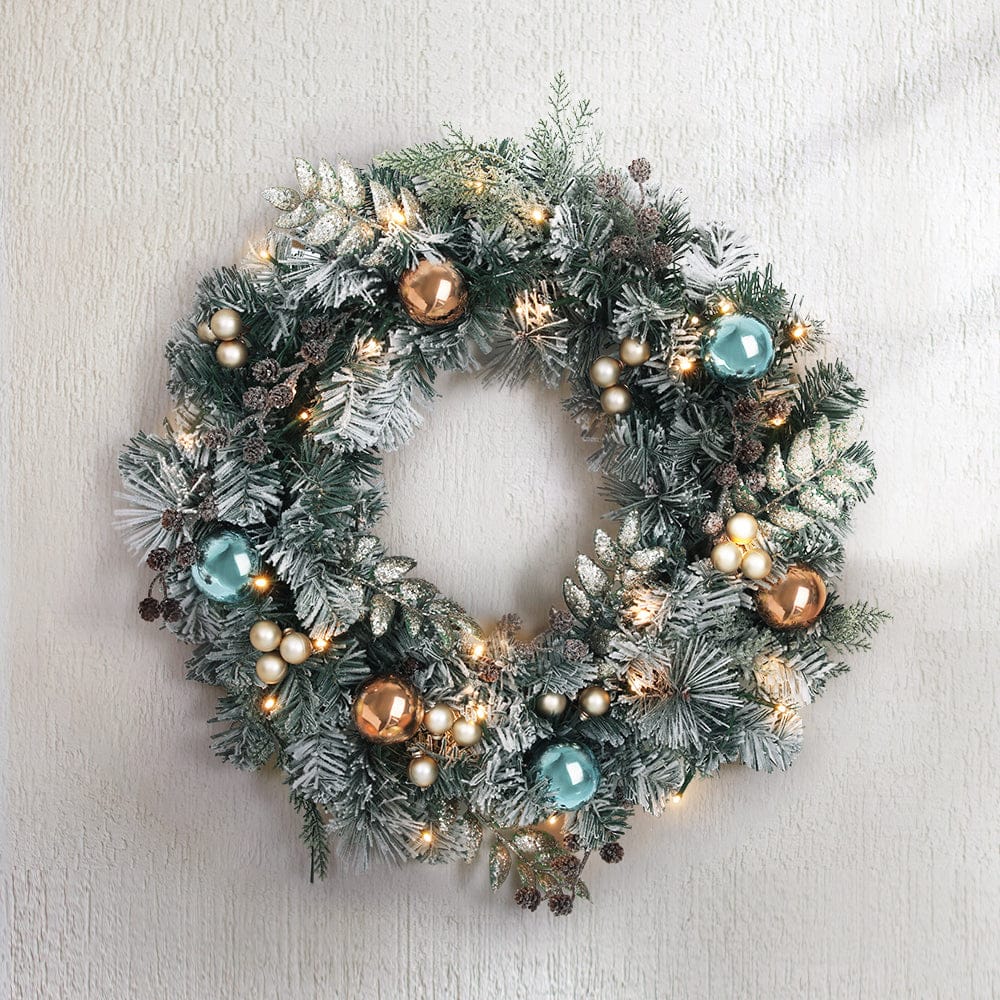 Jingle Jollys Occasions > Christmas > Christmas Wreaths & Garlands Jingle Jollys 60cm Christmas Wreath with LED Lights Snowy Garland Xmas Decor