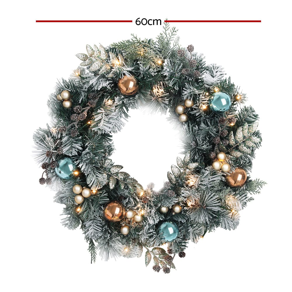 Jingle Jollys Occasions > Christmas > Christmas Wreaths & Garlands Jingle Jollys 60cm Christmas Wreath with LED Lights Snowy Garland Xmas Decor