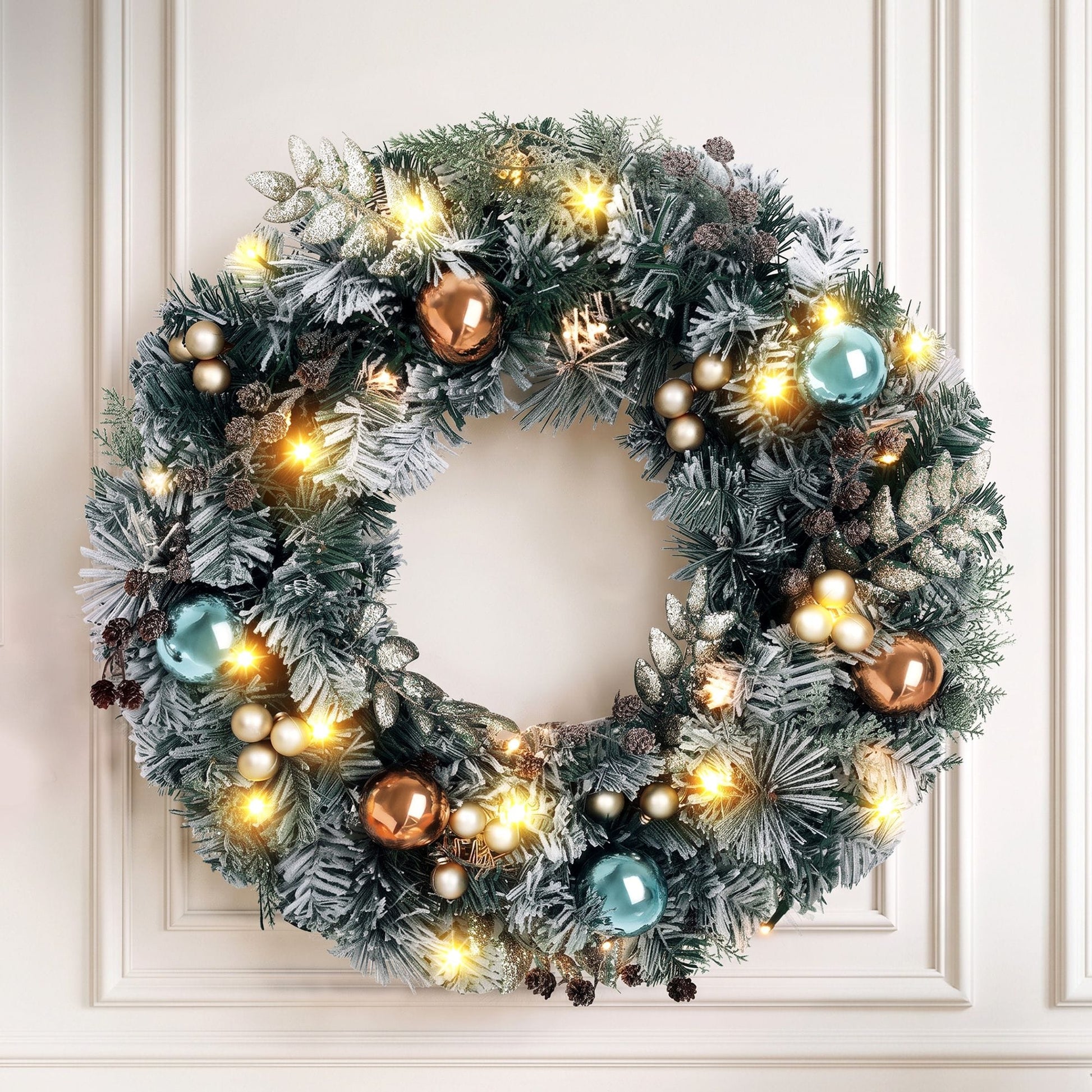 Jingle Jollys Occasions > Christmas > Christmas Wreaths & Garlands Jingle Jollys 60cm Christmas Wreath with LED Lights Snowy Garland Xmas Decor