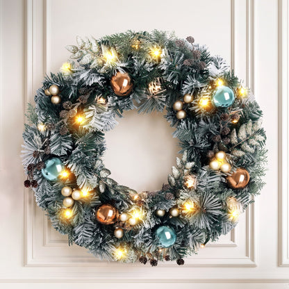 Jingle Jollys Occasions > Christmas > Christmas Wreaths & Garlands Jingle Jollys 60cm Christmas Wreath with LED Lights Snowy Garland Xmas Decor