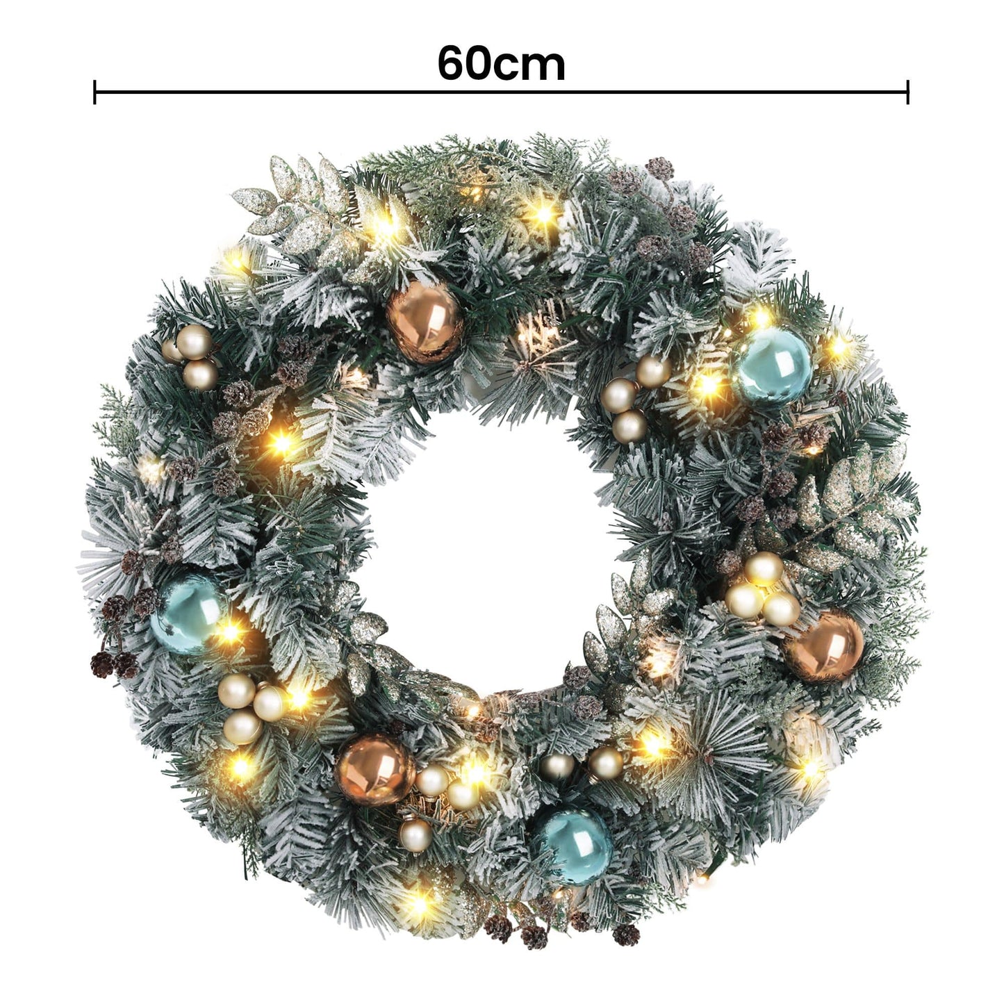 Jingle Jollys Occasions > Christmas > Christmas Wreaths & Garlands Jingle Jollys 60cm Christmas Wreath with LED Lights Snowy Garland Xmas Decor
