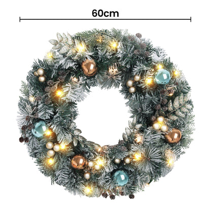 Jingle Jollys Occasions > Christmas > Christmas Wreaths & Garlands Jingle Jollys 60cm Christmas Wreath with LED Lights Snowy Garland Xmas Decor