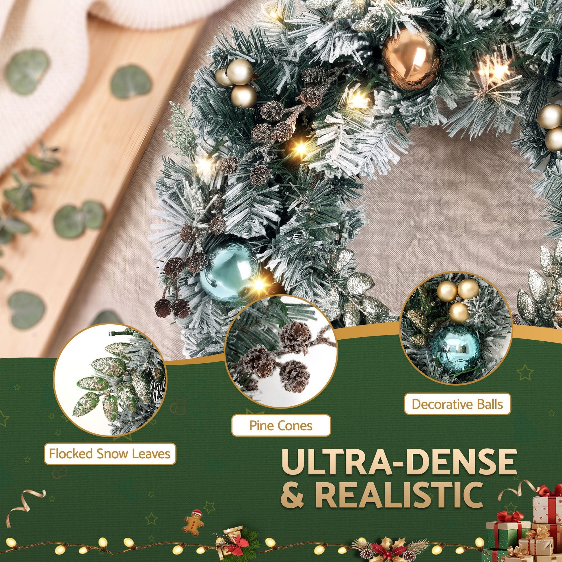 Jingle Jollys Occasions > Christmas > Christmas Wreaths & Garlands Jingle Jollys 60cm Christmas Wreath with LED Lights Snowy Garland Xmas Decor