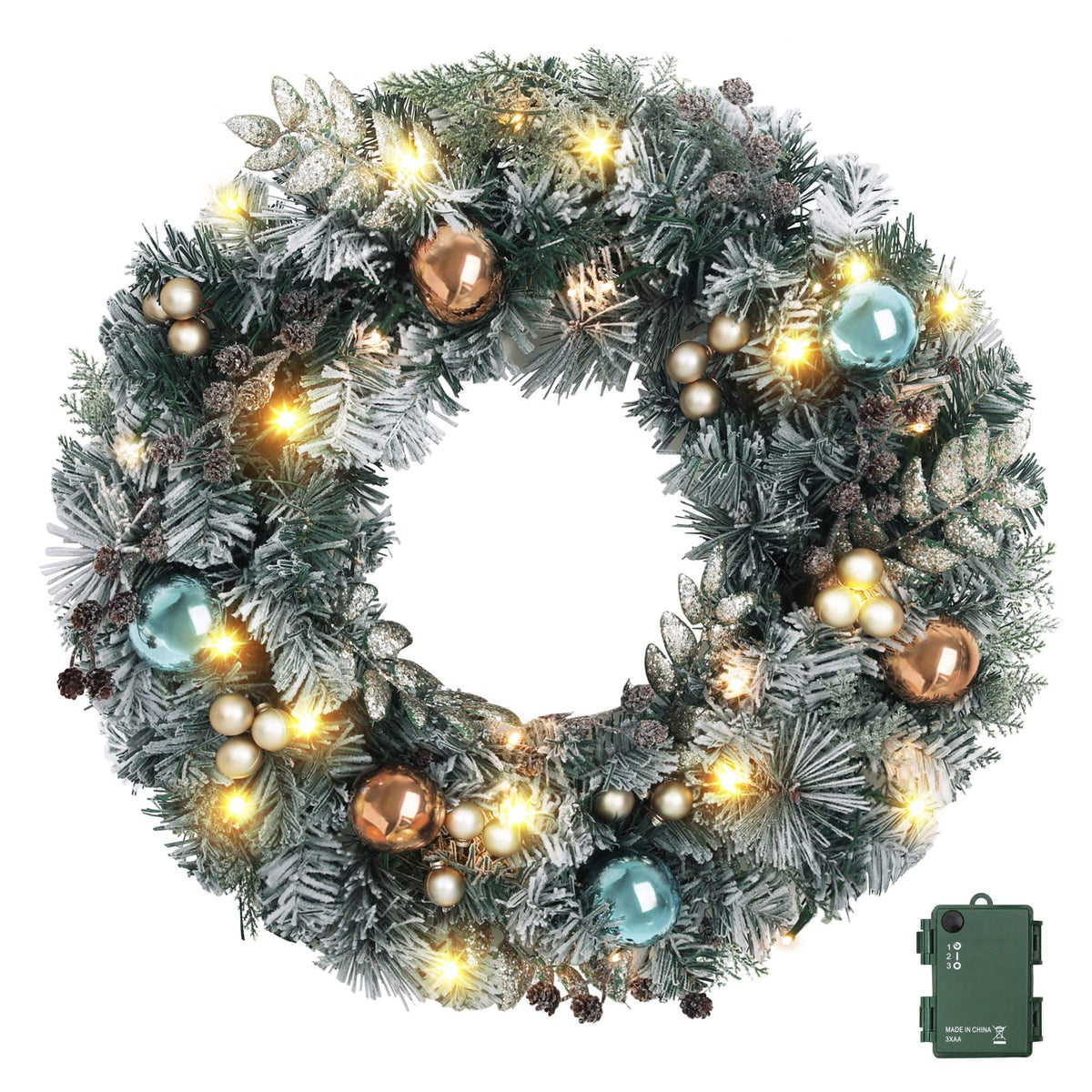 Jingle Jollys Occasions > Christmas > Christmas Wreaths & Garlands Jingle Jollys 60cm Christmas Wreath with LED Lights Snowy Garland Xmas Decor