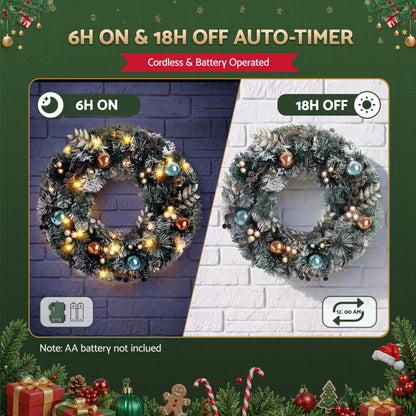 Jingle Jollys Occasions > Christmas > Christmas Wreaths & Garlands Jingle Jollys 60cm Christmas Wreath with LED Lights Snowy Garland Xmas Decor