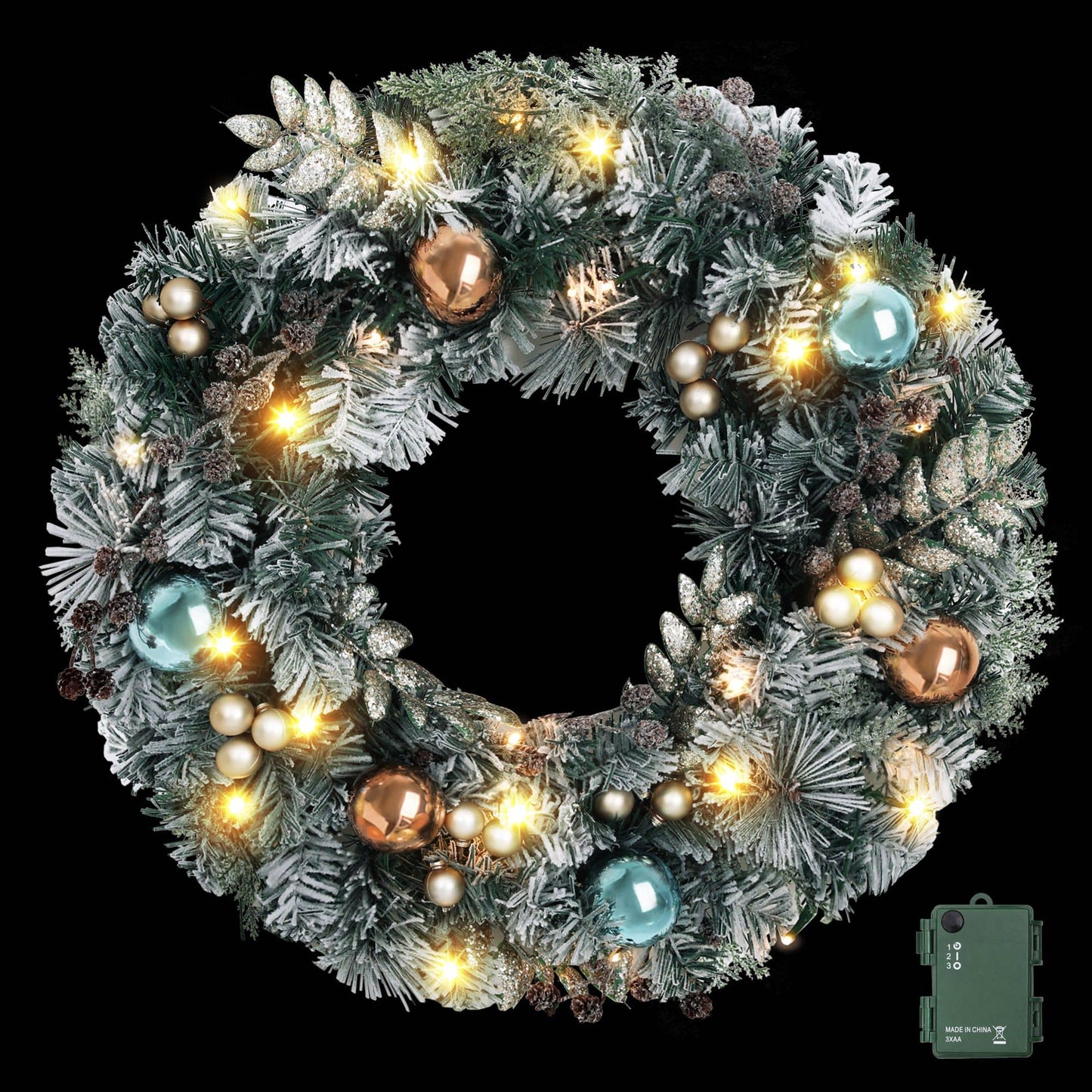 Jingle Jollys Occasions > Christmas > Christmas Wreaths & Garlands Jingle Jollys 60cm Christmas Wreath with LED Lights Snowy Garland Xmas Decor