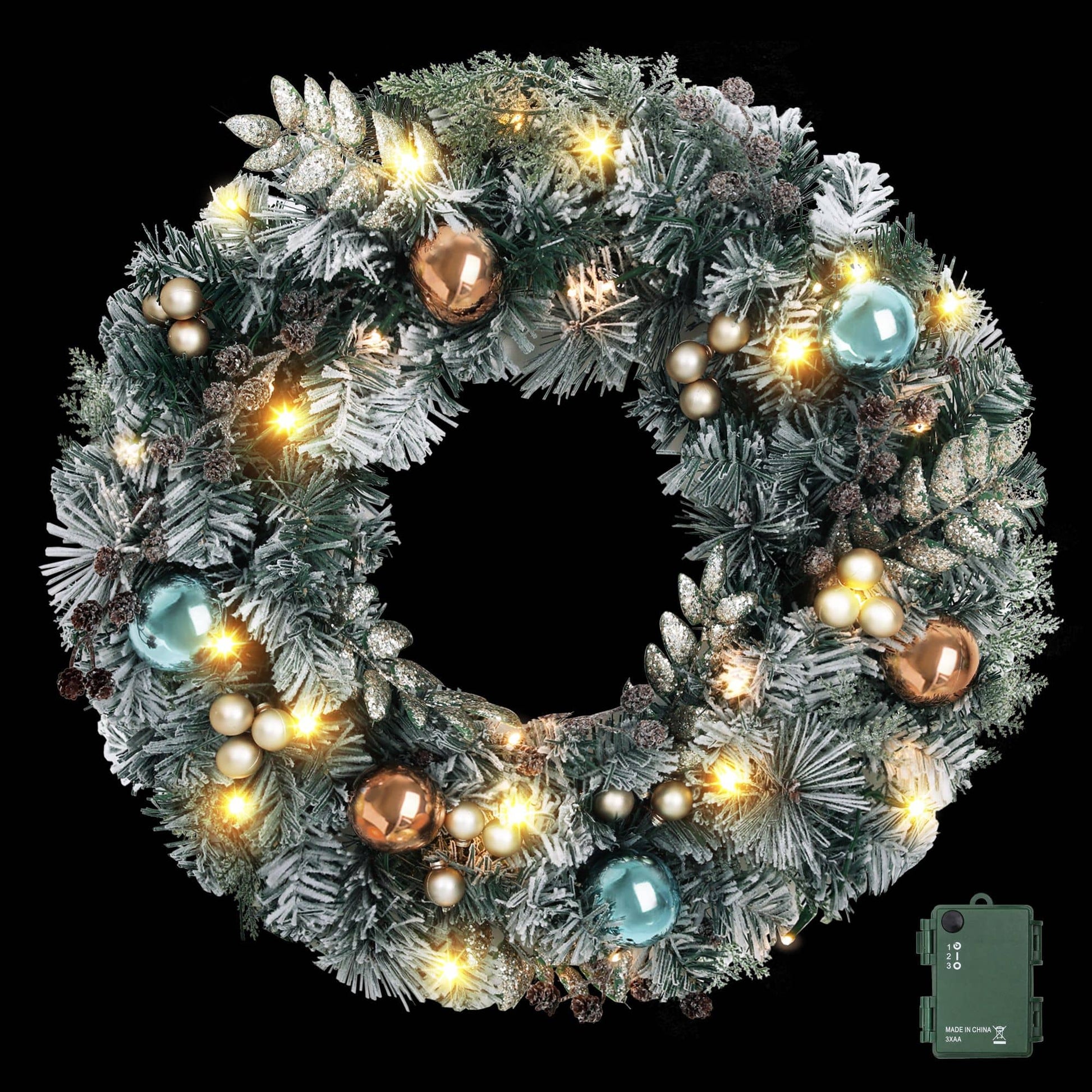 Jingle Jollys Occasions > Christmas > Christmas Wreaths & Garlands Jingle Jollys 60cm Christmas Wreath with LED Lights Snowy Garland Xmas Decor
