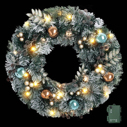 Jingle Jollys Occasions > Christmas > Christmas Wreaths & Garlands Jingle Jollys 60cm Christmas Wreath with LED Lights Snowy Garland Xmas Decor