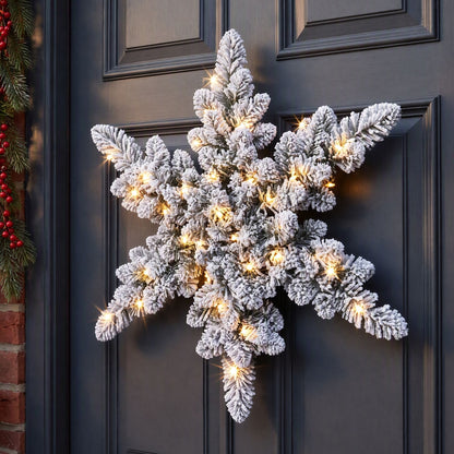 Jingle Jollys Occasions > Christmas > Christmas Wreaths & Garlands Jingle Jollys 60cm Flocked Snowflake Christmas Wreath Garland Pre-Lit 40 LED Light Decor