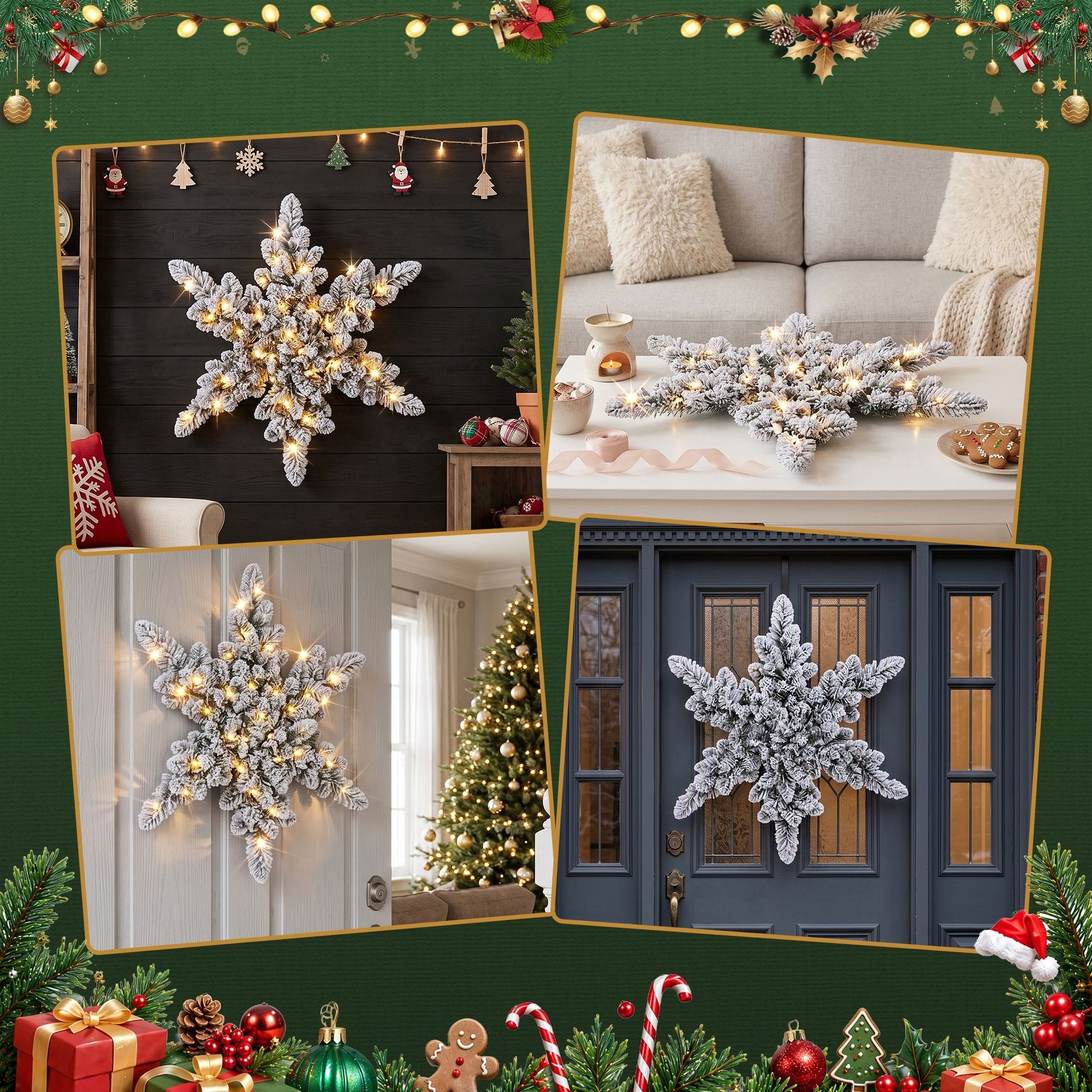 Jingle Jollys Occasions > Christmas > Christmas Wreaths & Garlands Jingle Jollys 60cm Flocked Snowflake Christmas Wreath Garland Pre-Lit 40 LED Light Decor