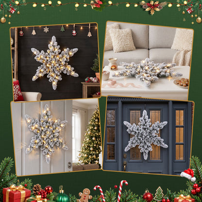 Jingle Jollys Occasions > Christmas > Christmas Wreaths & Garlands Jingle Jollys 60cm Flocked Snowflake Christmas Wreath Garland Pre-Lit 40 LED Light Decor