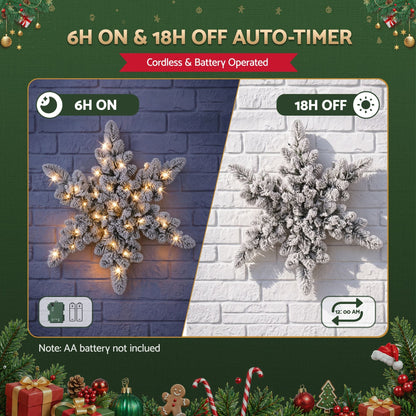 Jingle Jollys Occasions > Christmas > Christmas Wreaths & Garlands Jingle Jollys 60cm Flocked Snowflake Christmas Wreath Garland Pre-Lit 40 LED Light Decor