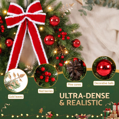 Jingle Jollys Occasions > Christmas > Christmas Wreaths & Garlands Jingle Jollys 60cm Pre-lit Christmas Wreath Garlands LED Light Front Door Decor Bow