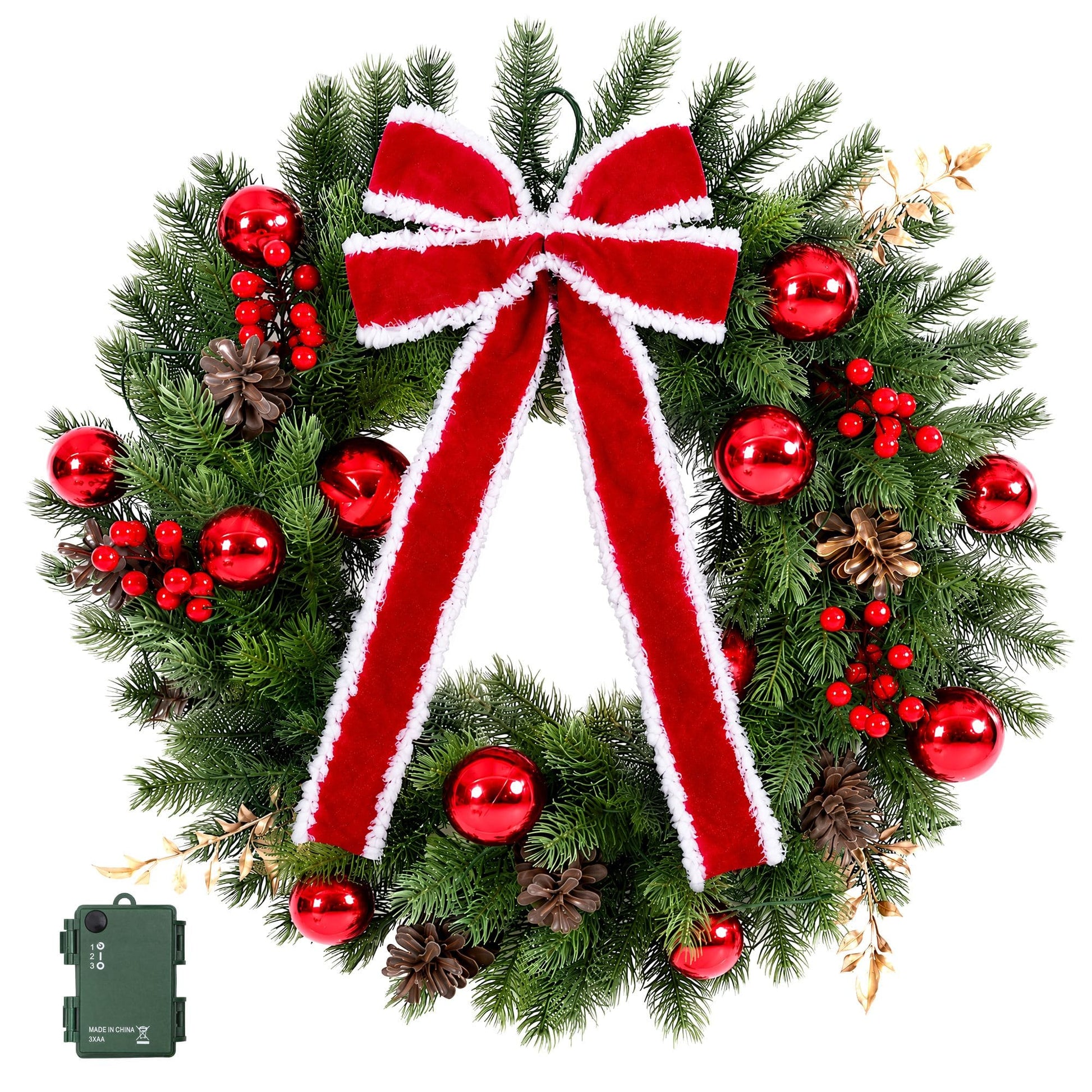 Jingle Jollys Occasions > Christmas > Christmas Wreaths & Garlands Jingle Jollys 60cm Pre-lit Christmas Wreath Garlands LED Light Front Door Decor Bow