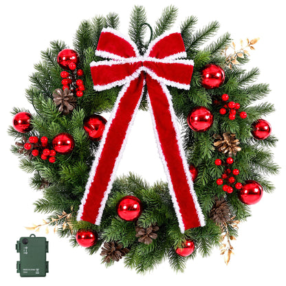 Jingle Jollys Occasions > Christmas > Christmas Wreaths & Garlands Jingle Jollys 60cm Pre-lit Christmas Wreath Garlands LED Light Front Door Decor Bow