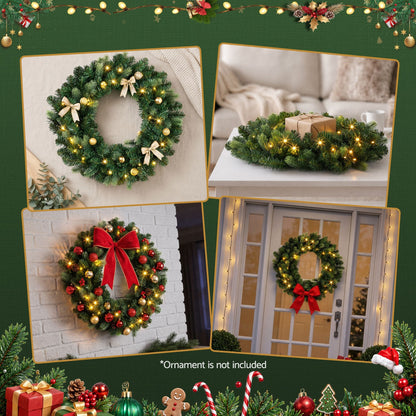 Jingle Jollys Occasions > Christmas > Christmas Wreaths & Garlands Jingle Jollys 60cm Pre-Lit Christmas Wreath GarlandsWarm White LED Light Door Wreaths Battery Timer