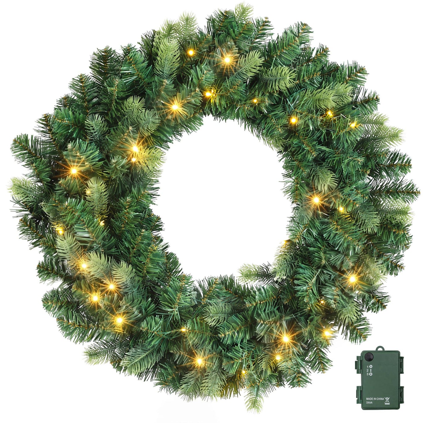 Jingle Jollys Occasions > Christmas > Christmas Wreaths & Garlands Jingle Jollys 60cm Pre-Lit Christmas Wreath GarlandsWarm White LED Light Door Wreaths Battery Timer
