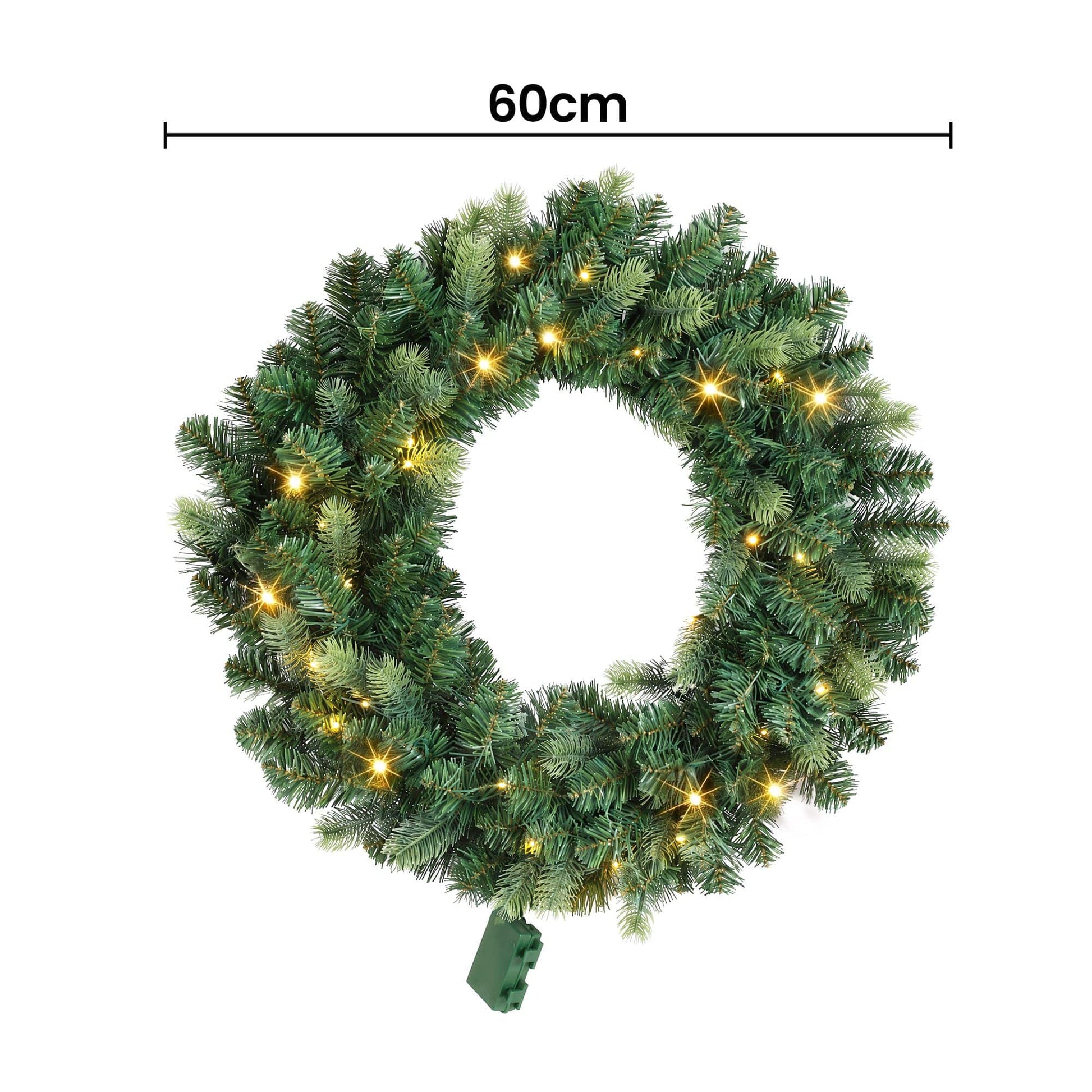 Jingle Jollys Occasions > Christmas > Christmas Wreaths & Garlands Jingle Jollys 60cm Pre-Lit Christmas Wreath GarlandsWarm White LED Light Door Wreaths Battery Timer