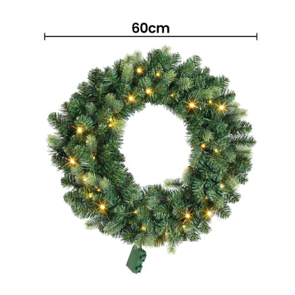 Jingle Jollys Occasions > Christmas > Christmas Wreaths & Garlands Jingle Jollys 60cm Pre-Lit Christmas Wreath GarlandsWarm White LED Light Door Wreaths Battery Timer