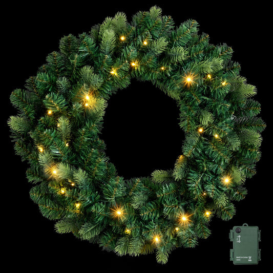 Jingle Jollys Occasions > Christmas > Christmas Wreaths & Garlands Jingle Jollys 60cm Pre-Lit Christmas Wreath GarlandsWarm White LED Light Door Wreaths Battery Timer