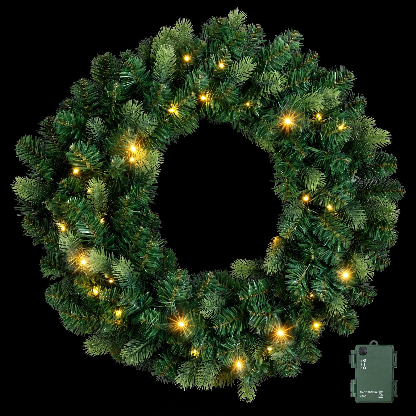 Jingle Jollys Occasions > Christmas > Christmas Wreaths & Garlands Jingle Jollys 60cm Pre-Lit Christmas Wreath GarlandsWarm White LED Light Door Wreaths Battery Timer