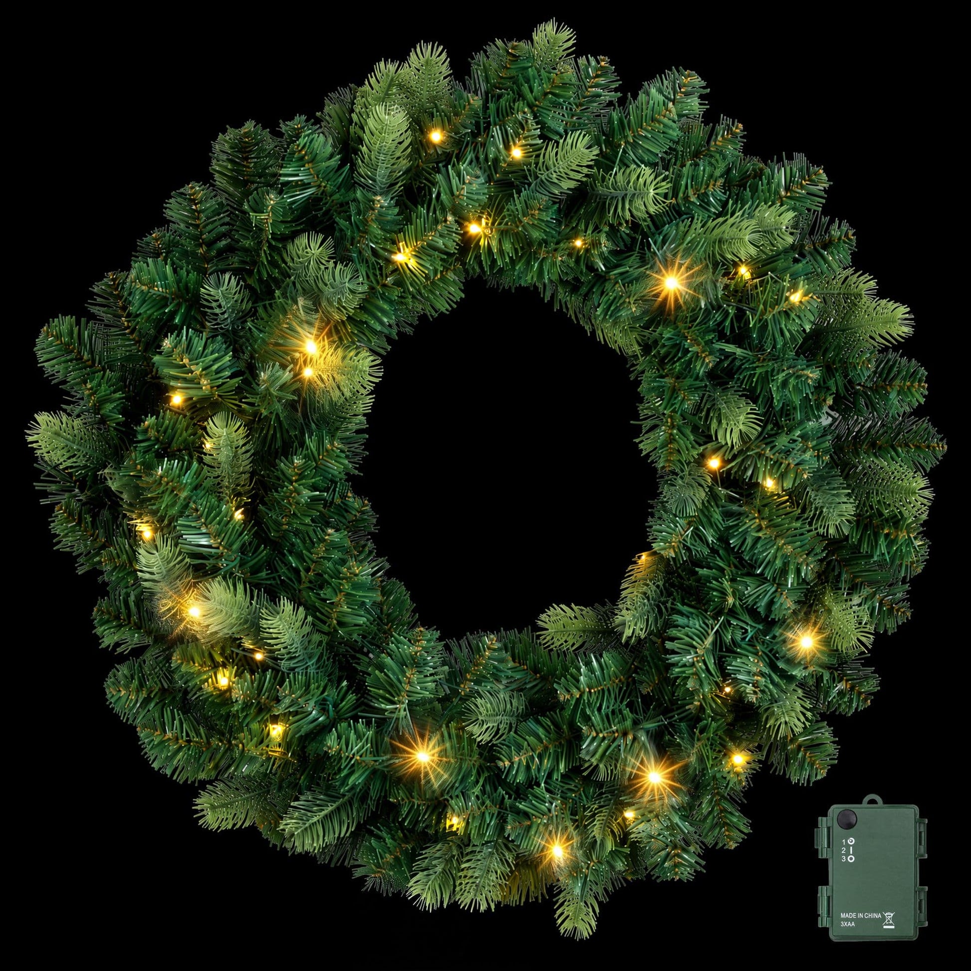 Jingle Jollys Occasions > Christmas > Christmas Wreaths & Garlands Jingle Jollys 60cm Pre-Lit Christmas Wreath GarlandsWarm White LED Light Door Wreaths Battery Timer