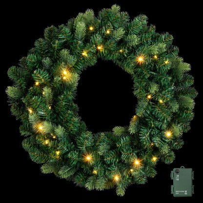 Jingle Jollys Occasions > Christmas > Christmas Wreaths & Garlands Jingle Jollys 60cm Pre-Lit Christmas Wreath GarlandsWarm White LED Light Door Wreaths Battery Timer