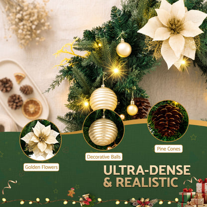Jingle Jollys Occasions > Christmas > Christmas Wreaths & Garlands Jingle Jollys 60cm Pre-Lit Christmas Wreath LED Garlands Gold Flowers Pinecones Decor