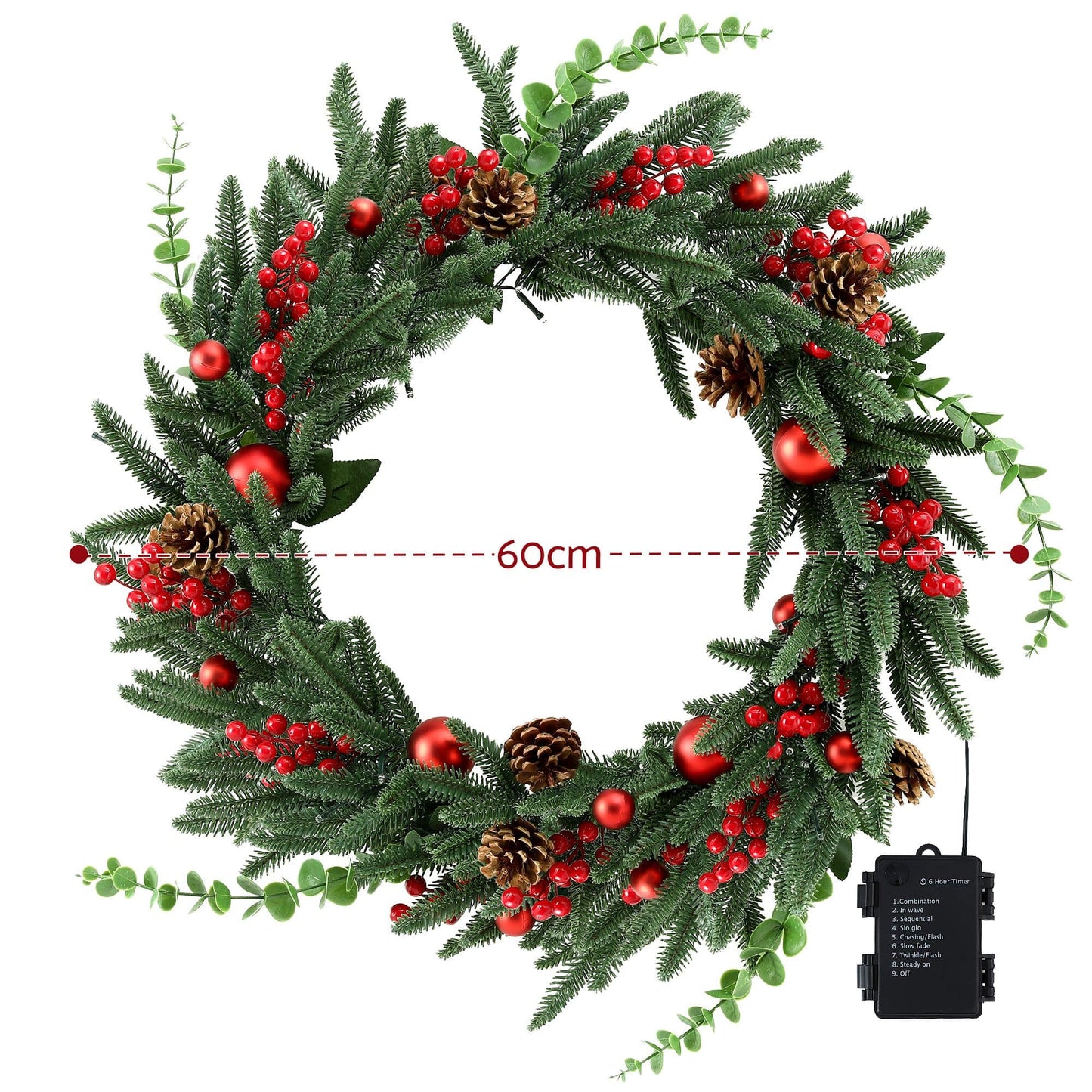 Jingle Jollys Occasions > Christmas > Christmas Wreaths & Garlands Jingle Jollys 60cm Pre-Lit Christmas Wreath LED Light Front Door Xmas Decor Garland