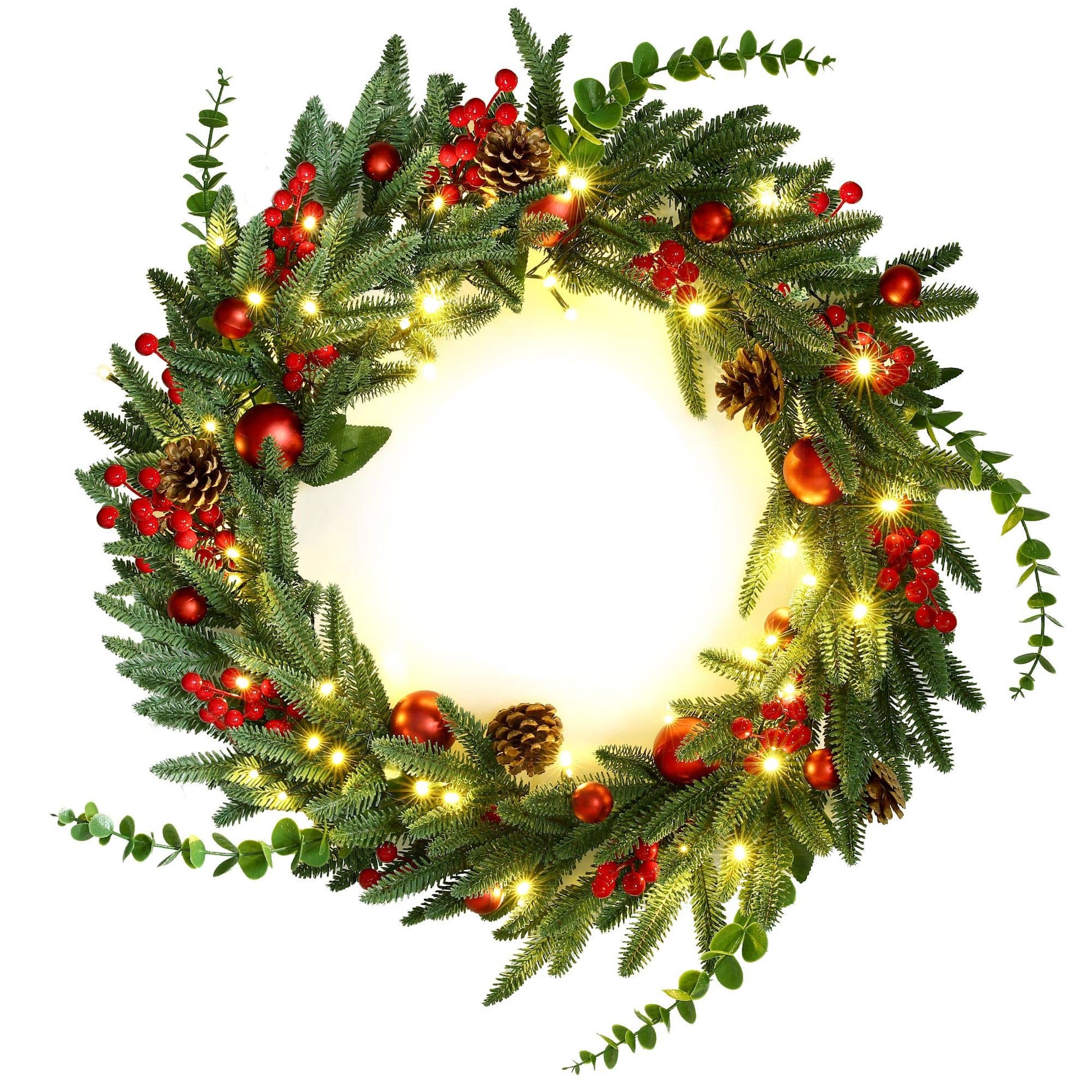 Jingle Jollys Occasions > Christmas > Christmas Wreaths & Garlands Jingle Jollys 60cm Pre-Lit Christmas Wreath LED Light Front Door Xmas Decor Garland