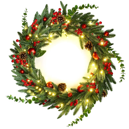 Jingle Jollys Occasions > Christmas > Christmas Wreaths & Garlands Jingle Jollys 60cm Pre-Lit Christmas Wreath LED Light Front Door Xmas Decor Garland