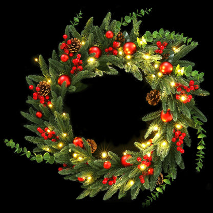 Jingle Jollys Occasions > Christmas > Christmas Wreaths & Garlands Jingle Jollys 60cm Pre-Lit Christmas Wreath LED Light Front Door Xmas Decor Garland