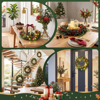 Jingle Jollys Occasions > Christmas > Christmas Wreaths & Garlands Jingle Jollys 60cm Pre-Lit Christmas Wreath LED Light Front Door Xmas Decor Garland