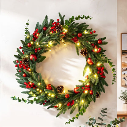 Jingle Jollys Occasions > Christmas > Christmas Wreaths & Garlands Jingle Jollys 60cm Pre-Lit Christmas Wreath LED Light Front Door Xmas Decor Garland