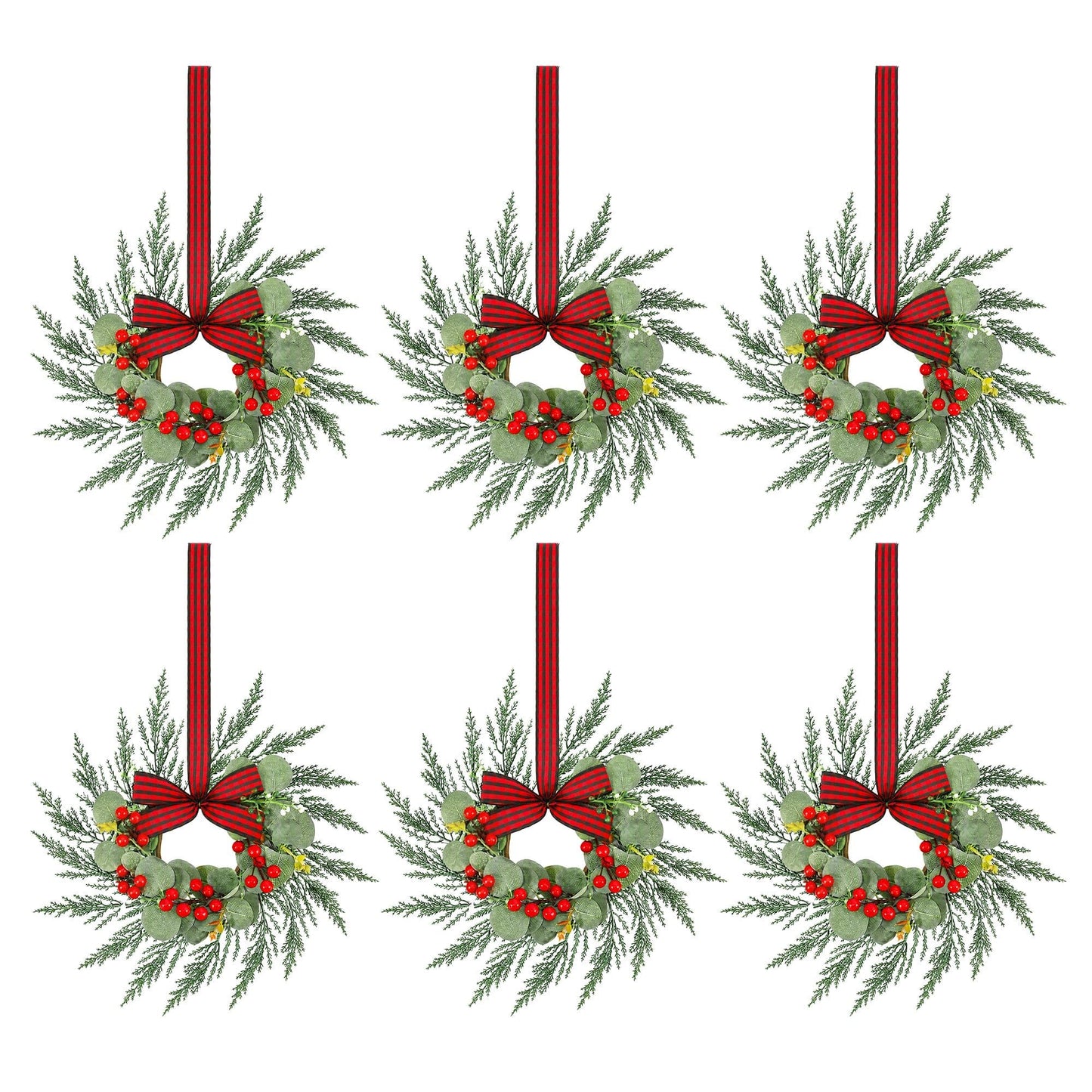 Jingle Jollys Occasions > Christmas > Christmas Wreaths & Garlands Jingle Jollys 6x Christmas Wreath Garland 26cm Pre-lit Wreaths Red Berries Bow